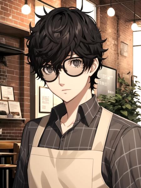 3984630173-masterpiece, best quality, 1boy, solo, dsjoker, black hair, short hair, grey eyes, white shirt, brown apron, glasses, indoors, c.png